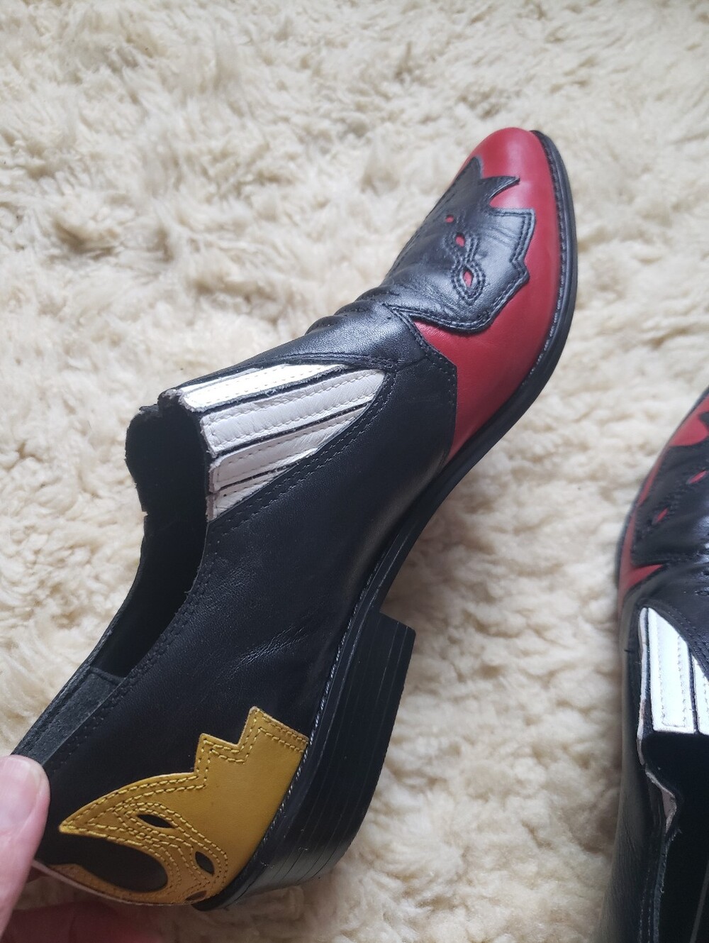 Vtg Mootsies Tootsies Houston Western Colorblock Loafers 8.5 Leather Brazil